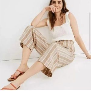 MADEWELL Hudson Stripe Tan Smock Linen Blend Pants Wide Leg 2X